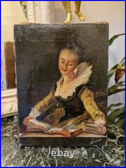 Peinture Ancienne, Huile Sur Toile Portrait De Femme