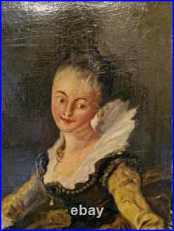 Peinture Ancienne, Huile Sur Toile Portrait De Femme