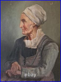 Peinture Ancienne Huile Sur Toile Portrait De Femme