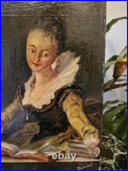 Peinture Ancienne, Huile Sur Toile Portrait De Femme
