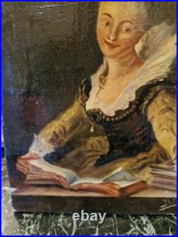 Peinture Ancienne, Huile Sur Toile Portrait De Femme