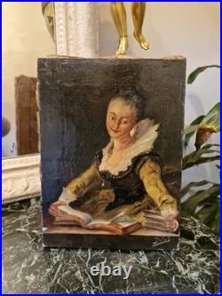Peinture Ancienne, Huile Sur Toile Portrait De Femme