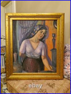 Peinture Ancienne, Huile Sur Toile Représentant Un Portrait De Femme Signée