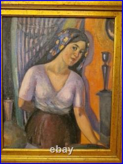 Peinture Ancienne, Huile Sur Toile Représentant Un Portrait De Femme Signée