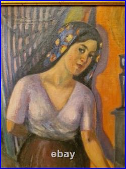 Peinture Ancienne, Huile Sur Toile Représentant Un Portrait De Femme Signée