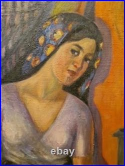 Peinture Ancienne, Huile Sur Toile Représentant Un Portrait De Femme Signée