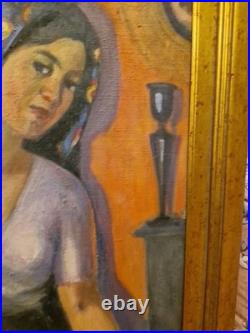 Peinture Ancienne, Huile Sur Toile Représentant Un Portrait De Femme Signée