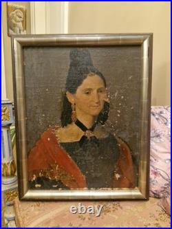 Peinture Ancienne Huile Sur Toile Représentant Un Portrait De Femme XIX Ème S