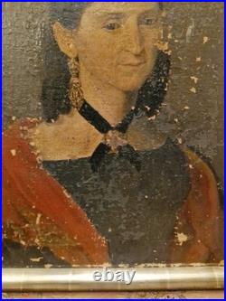 Peinture Ancienne Huile Sur Toile Représentant Un Portrait De Femme XIX Ème S