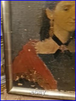 Peinture Ancienne Huile Sur Toile Représentant Un Portrait De Femme XIX Ème S