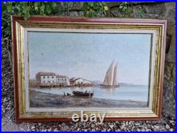 Peinture Ancienne, Huile Sur Toile Représentant Une Marine Signée