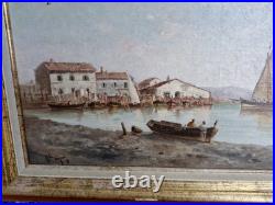 Peinture Ancienne, Huile Sur Toile Représentant Une Marine Signée