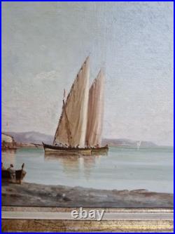 Peinture Ancienne, Huile Sur Toile Représentant Une Marine Signée