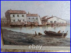 Peinture Ancienne, Huile Sur Toile Représentant Une Marine Signée