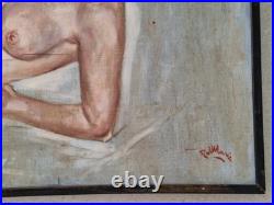 Peinture Ancienne Huile Sur Toile Scène De Genre Femme Tableau Encadré Signé