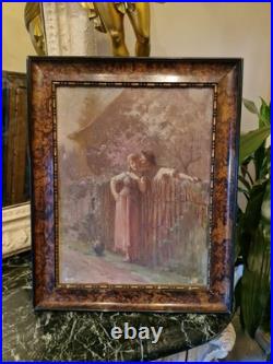 Peinture Ancienne, Huile Sur Toile Scène Romantique Signée