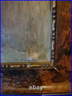 Peinture Ancienne, Huile Sur Toile Scène Romantique Signée