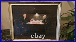 Peinture Ancienne Huile Sur Toile Signée Joueurs De Carte