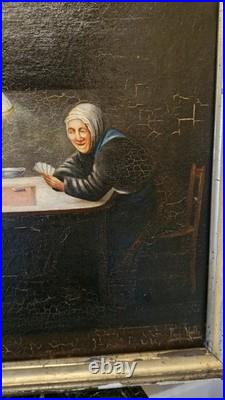 Peinture Ancienne Huile Sur Toile Signée Joueurs De Carte