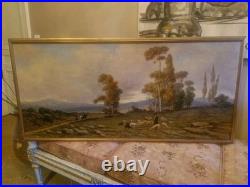Peinture Ancienne, Huile Sur Toile Signée Représentant Un Troupeau De Moutons