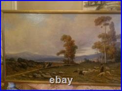 Peinture Ancienne, Huile Sur Toile Signée Représentant Un Troupeau De Moutons