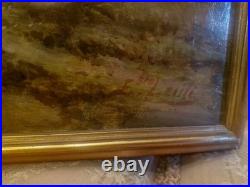 Peinture Ancienne, Huile Sur Toile Signée Représentant Un Troupeau De Moutons