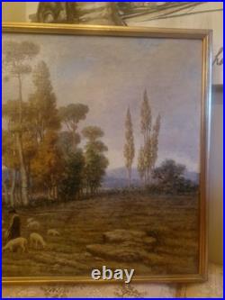 Peinture Ancienne, Huile Sur Toile Signée Représentant Un Troupeau De Moutons
