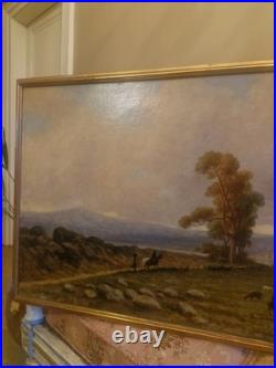 Peinture Ancienne, Huile Sur Toile Signée Représentant Un Troupeau De Moutons