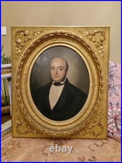 Peinture Ancienne, Portrait De Notaire Huile Sur Toile Encadrée 19 Ème S