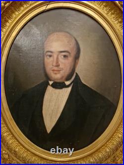 Peinture Ancienne, Portrait De Notaire Huile Sur Toile Encadrée 19 Ème S