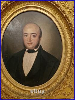 Peinture Ancienne, Portrait De Notaire Huile Sur Toile Encadrée 19 Ème S