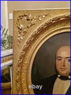 Peinture Ancienne, Portrait De Notaire Huile Sur Toile Encadrée 19 Ème S