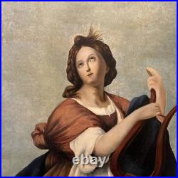 Peinture Ancienne Représentant Une Femme À La Lyre, XIX Eme, Huile Sur Toile