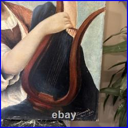 Peinture Ancienne Représentant Une Femme À La Lyre, XIX Eme, Huile Sur Toile