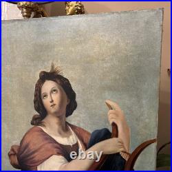 Peinture Ancienne Représentant Une Femme À La Lyre, XIX Eme, Huile Sur Toile