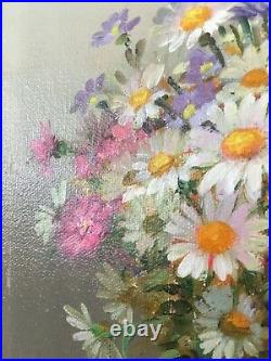 Peinture Ancienne Signée ANDROBERT XXe Tableau HST Fleurs Vintage Oil On Canvas