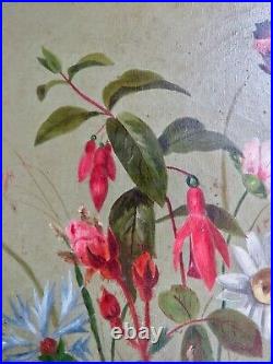 Peinture Ancienne Xix° 1897 Signée Vincent CL Fleurs Huile / Toile Cadre Doré