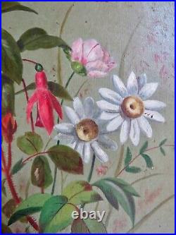 Peinture Ancienne Xix° 1897 Signée Vincent CL Fleurs Huile / Toile Cadre Doré