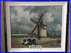 Peinture Bretagne bretonnes Moulin Campagne Signée M Caillaud Vintage