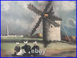 Peinture Bretagne bretonnes Moulin Campagne Signée M Caillaud Vintage