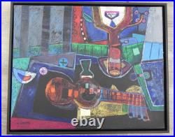 Peinture Composition Sur Toile Signee Agustin Ubeda 1925-2007