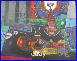 Peinture Composition Sur Toile Signee Agustin Ubeda 1925-2007