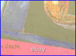 Peinture Composition Sur Toile Signee Agustin Ubeda 1925-2007