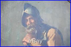 Peinture Du guesclin Chevalier en arme huile sur toile XIX cadre laiton doré