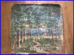 Peinture Huile Sur Toile 1950 Forêt Landes Recto Verso Eglise Art A Identifier