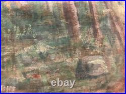 Peinture Huile Sur Toile 1950 Forêt Landes Recto Verso Eglise Art A Identifier