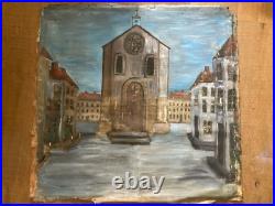 Peinture Huile Sur Toile 1950 Forêt Landes Recto Verso Eglise Art A Identifier