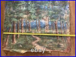 Peinture Huile Sur Toile 1950 Forêt Landes Recto Verso Eglise Art A Identifier