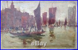 Peinture Huile Sur Toile Bateaux Lagune De Venise Italie 1924 Superbe Signature