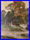 Peinture Huile Sur Toile JF Thevenin Statue Jardin Sculpture Arbre 1920 Art